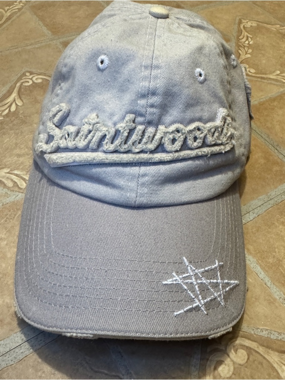 Saintwoods Distressed Logo Hat - Grey/White (Rare Heart & Star Patches)